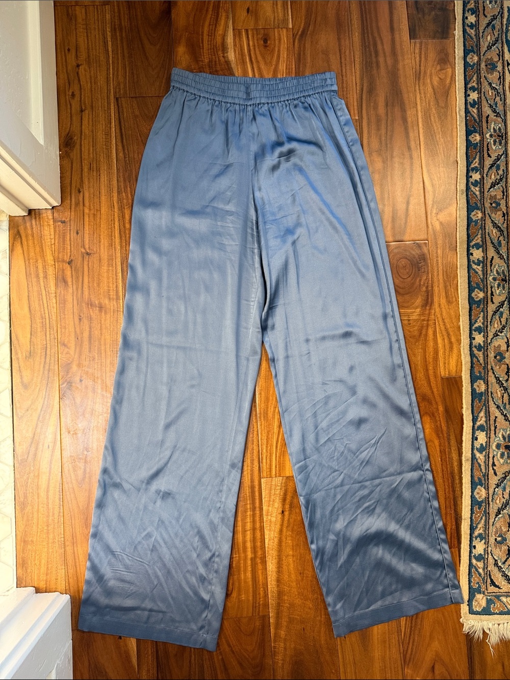 SKIMS Silk Pajama Bottoms in Slate Blue, Size Small
